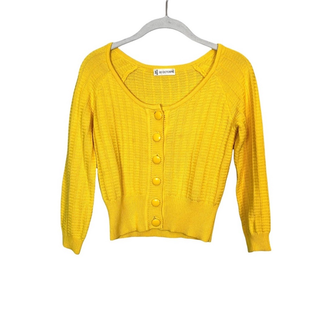 22 Octobre Yellow Cropped Cardigan Small